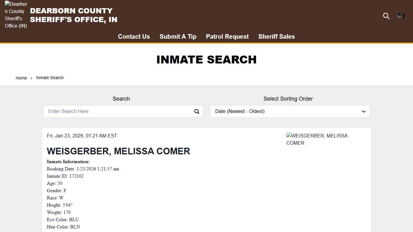 Inmate Search Dearborn County Sheriff's Office (IN)