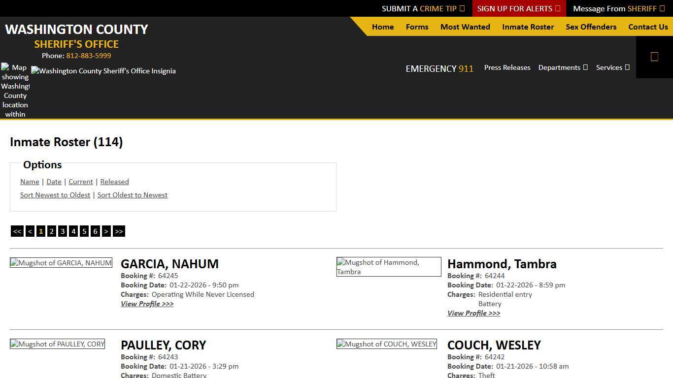 Inmate Roster - Current Inmates Booking Date Descending - Washington County IN Sheriff