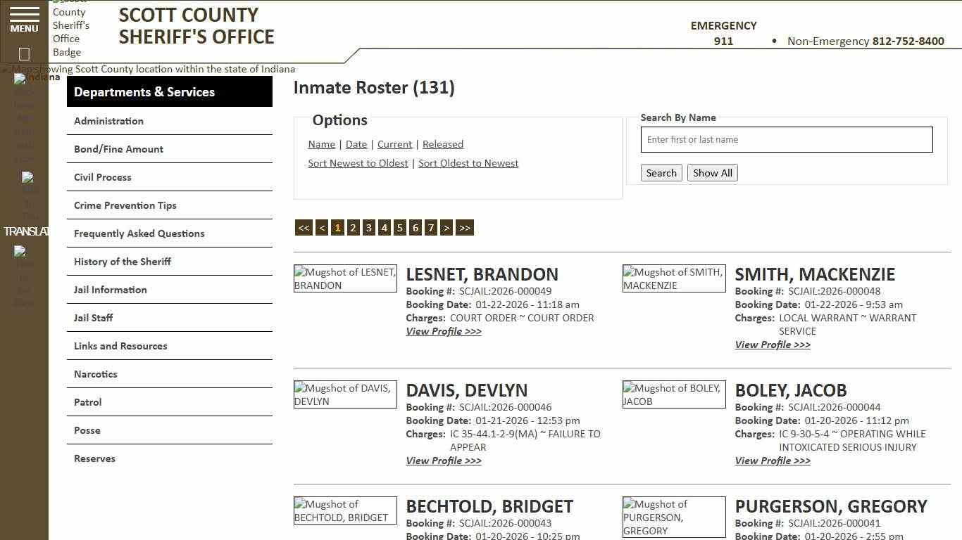 Inmate Roster - Current Inmates Booking Date Descending - Scott County Sheriff - Scottsburg, IN