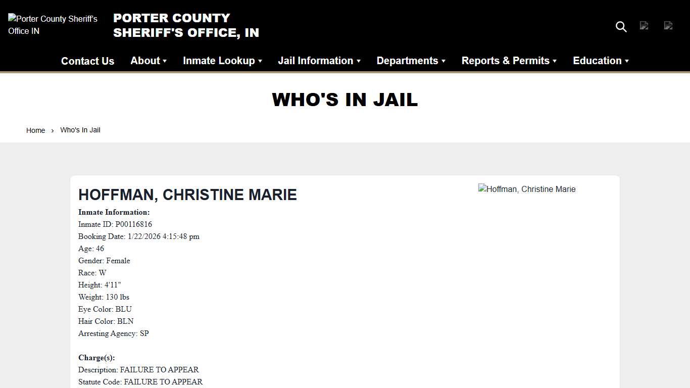 Who's In Jail Porter County Sheriff’s Office IN
